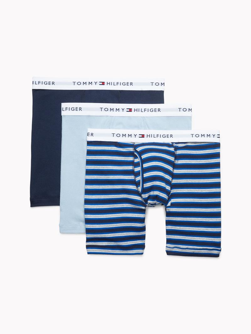 Férfi Tommy Hilfiger Classic cotton boxer brief 3pk Boxer Briefs Kék Fehér | HU 1356RVD